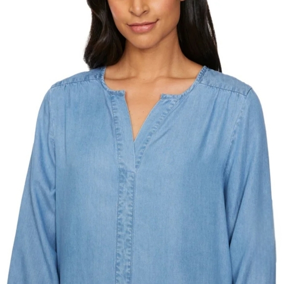 New! Buffalo David Bitton Chambray Dress Blue Denim Flowy Size XL Long Sleeved - Picture 10 of 10